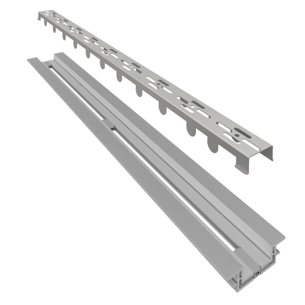 Ralo Linear Elleve Infinity Slim 120cm Tampa Vazada em inox escovado, design estreito e modular para instalação de ralo de piso