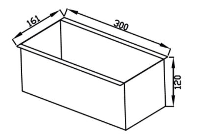 Ilustração do escorredor profundo inox Debacco 30cm com dimensões de 300mm x 161mm x 120mm.