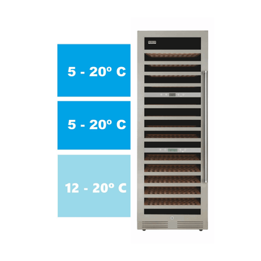 Adega de vinhos com zonas de temperatura 5-20ºC e 12-20ºC, ideal para preservar a qualidade dos vinhos.