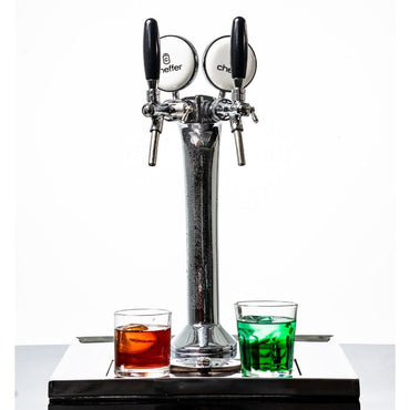 Chopeira Naja Cheffer Smart 2 Torneiras com Lava Copos exibindo bebidas em copos ao lado.