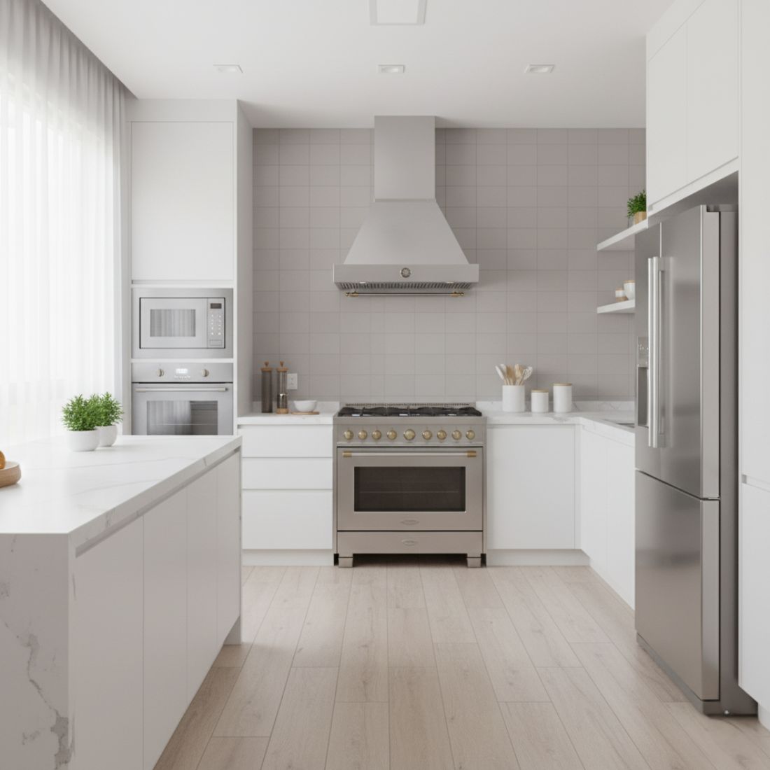 Coifa Bertazzoni Heritage de Parede Inox 91cm Ambientada em uma cozinha Moderna