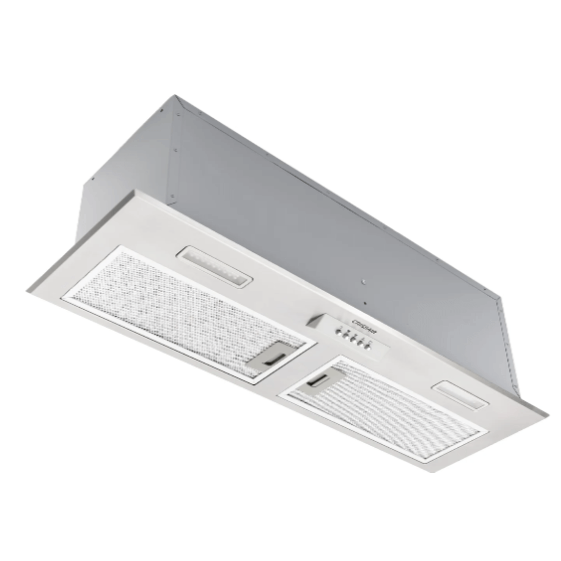 Coifa de embutir CrissAir Inox 90cm com design minimalista em aço inox escovado, ideal para armários modulados.