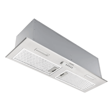 Coifa de embutir CrissAir Inox 90cm com design minimalista em aço inox escovado, ideal para armários modulados.