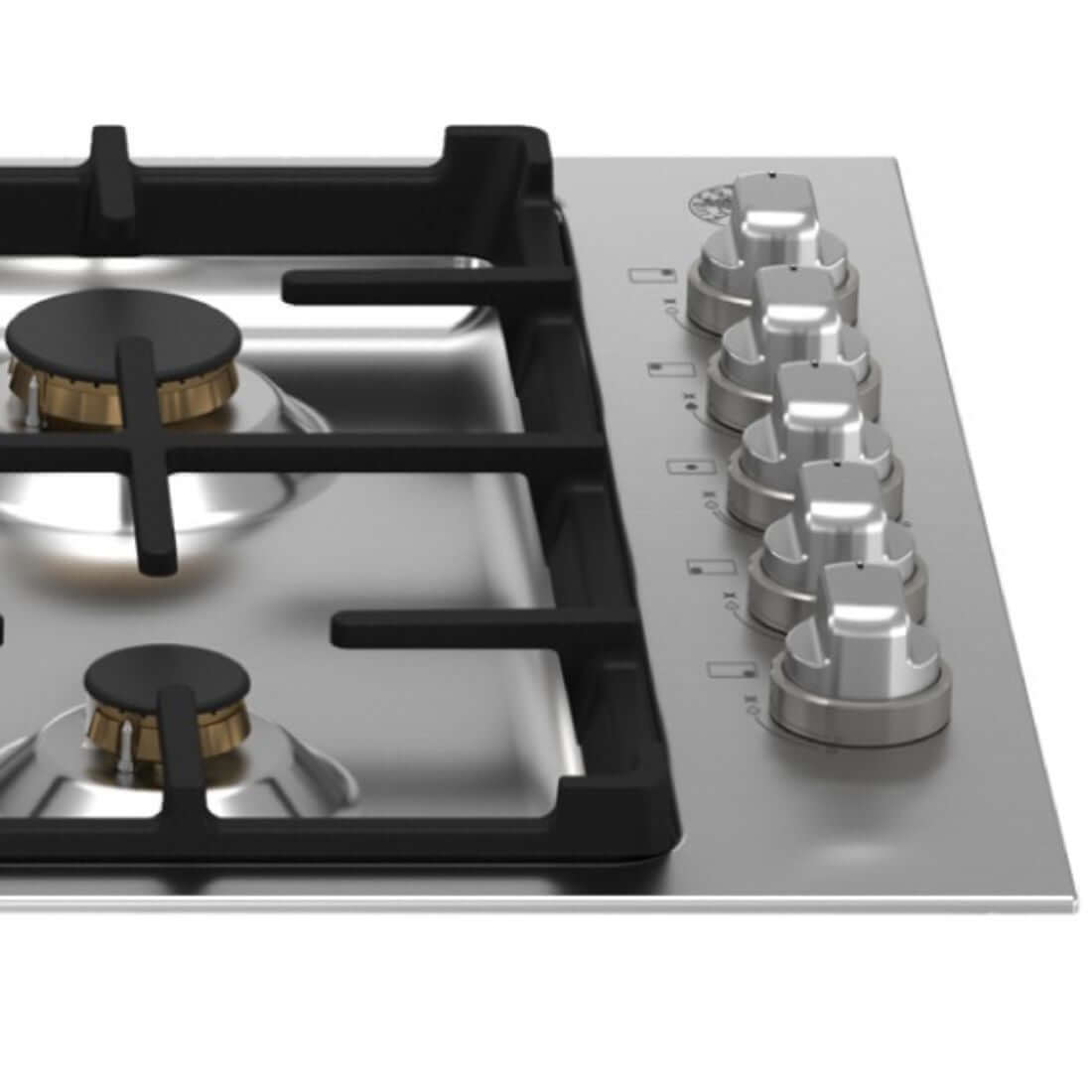 Cooktop Bertazzoni 5 bocas inox com queimadores a gás e controle de potência, design profissional italiano.
