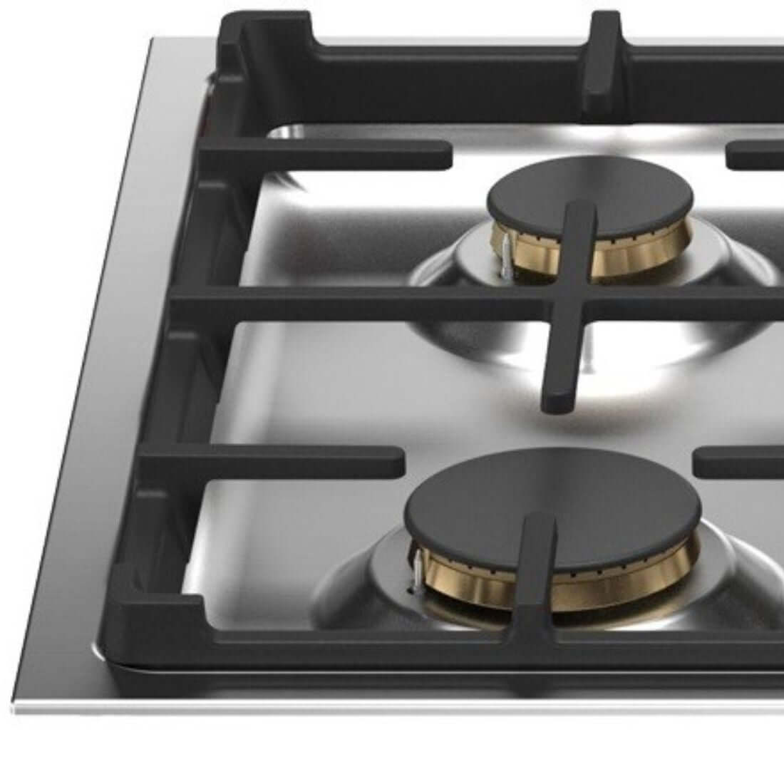 Cooktop Bertazzoni profissional inox com queimadores a gás e trempes robustas, design italiano de 92,5cm.