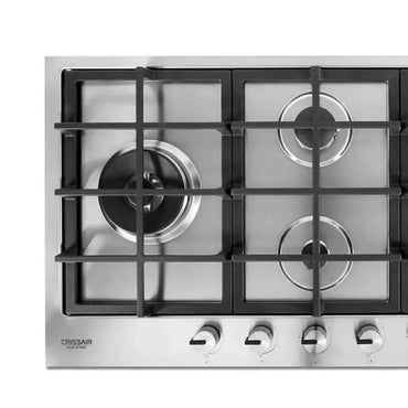 Cooktop a gás CrissAir 5 queimadores 90cm em aço inox, design funcional com amplo espaço para panelas.