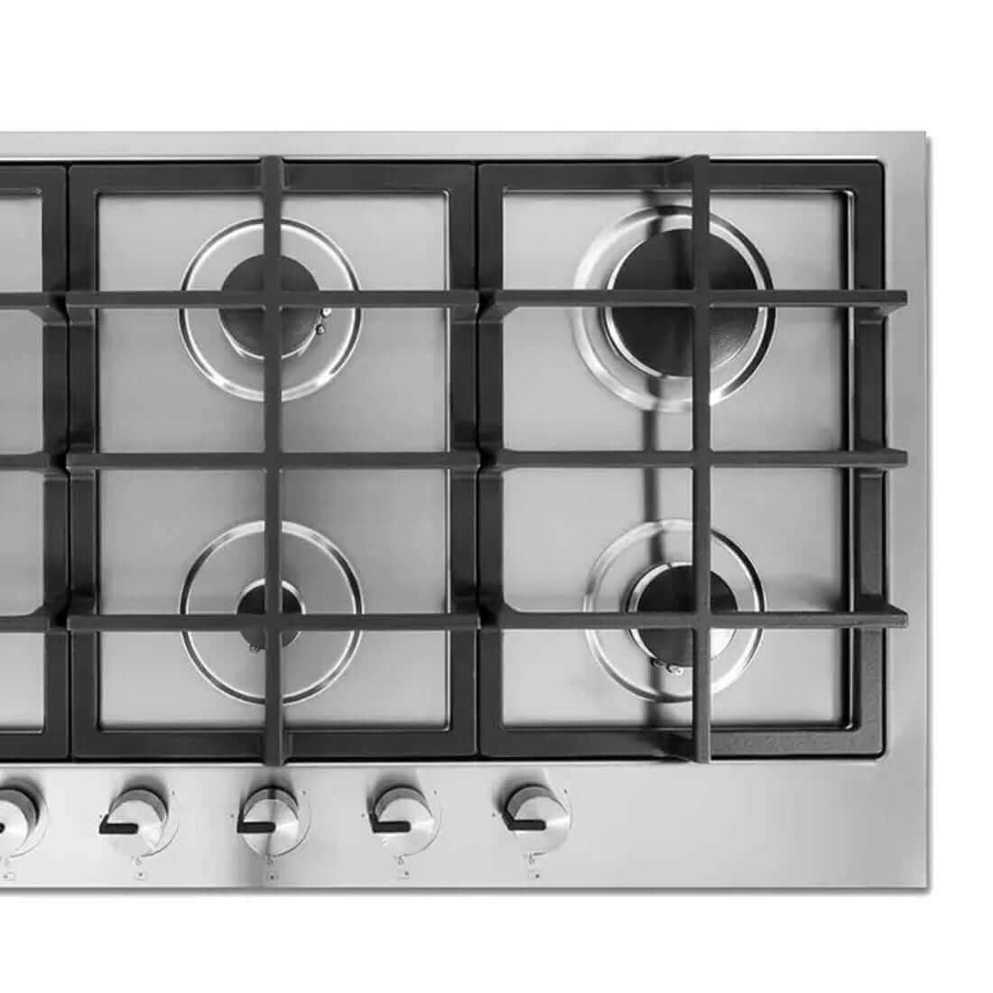Cooktop a gás CrissAir de 5 queimadores em inox com design funcional e mesa semi filo.