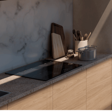 Cooktop de indução Cuisinart Arkton 4 Zonas 60cm em cozinha moderna com bancada de granito.