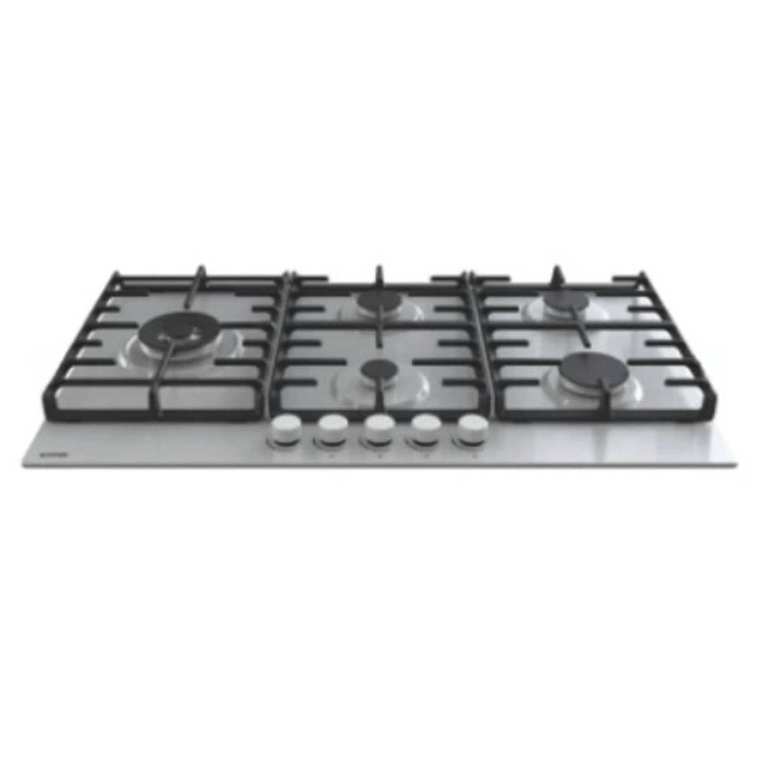 Cooktop a gás 5 queimadores Gorenje 90 cm inox com design moderno e trempes em ferro gusa para estabilidade.