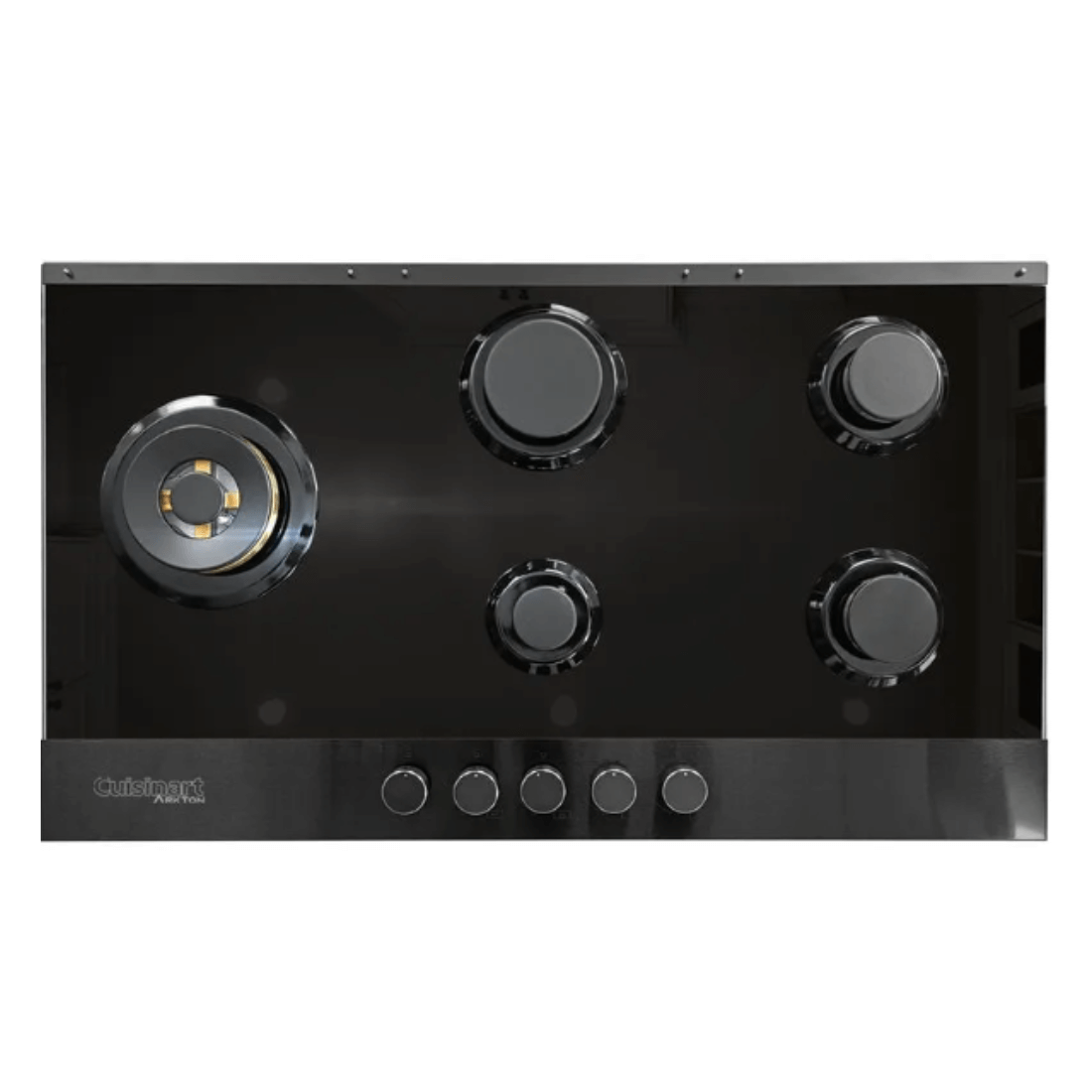 Cooktop Cuisinart Arkton Advanced 90cm com 5 queimadores, mesa em vidro preto temperado e moldura em aço inox.