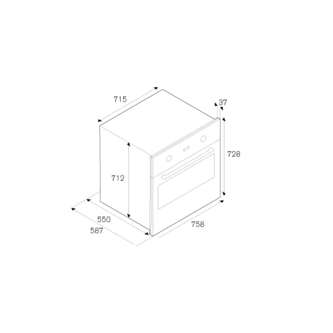 Dimensões do Forno Elétrico Bertazzoni Professional 116 Litros Inox 76cm em desenho técnico.