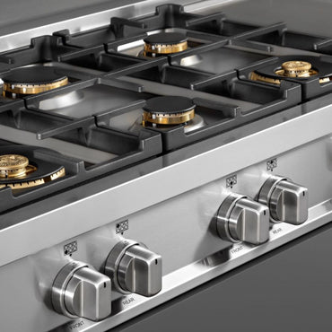 RangeTop Bertazzoni Master 6 Bocas a Gás Inox 91cm com queimadores e controles em inox