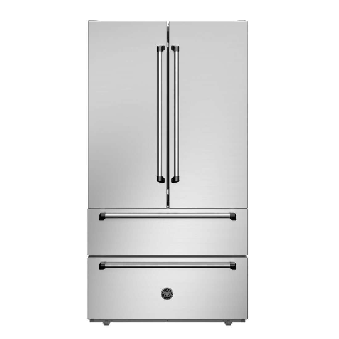 Refrigerador Bertazzoni Master French Door 636 Litros Black com design sofisticado e puxadores banhados a níquel.