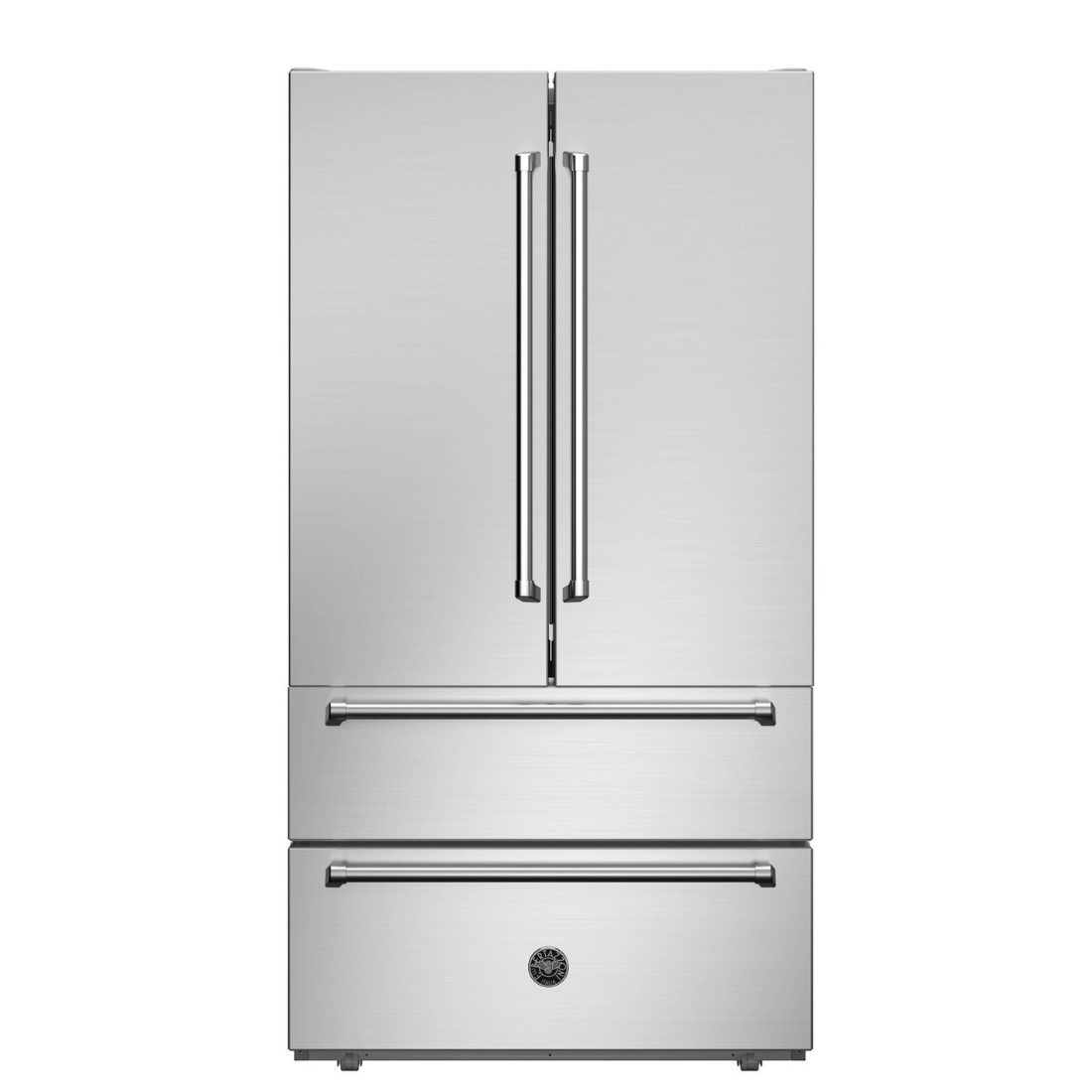 Refrigerador Bertazzoni Master French Door 636 Litros com acabamento em aço inox escovado e portas duplas.