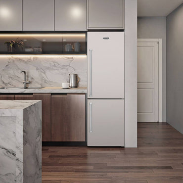 Refrigerador Tecno Professional Bottom Freezer 324 Litros Inox 60cm em ambiente moderno de cozinha.