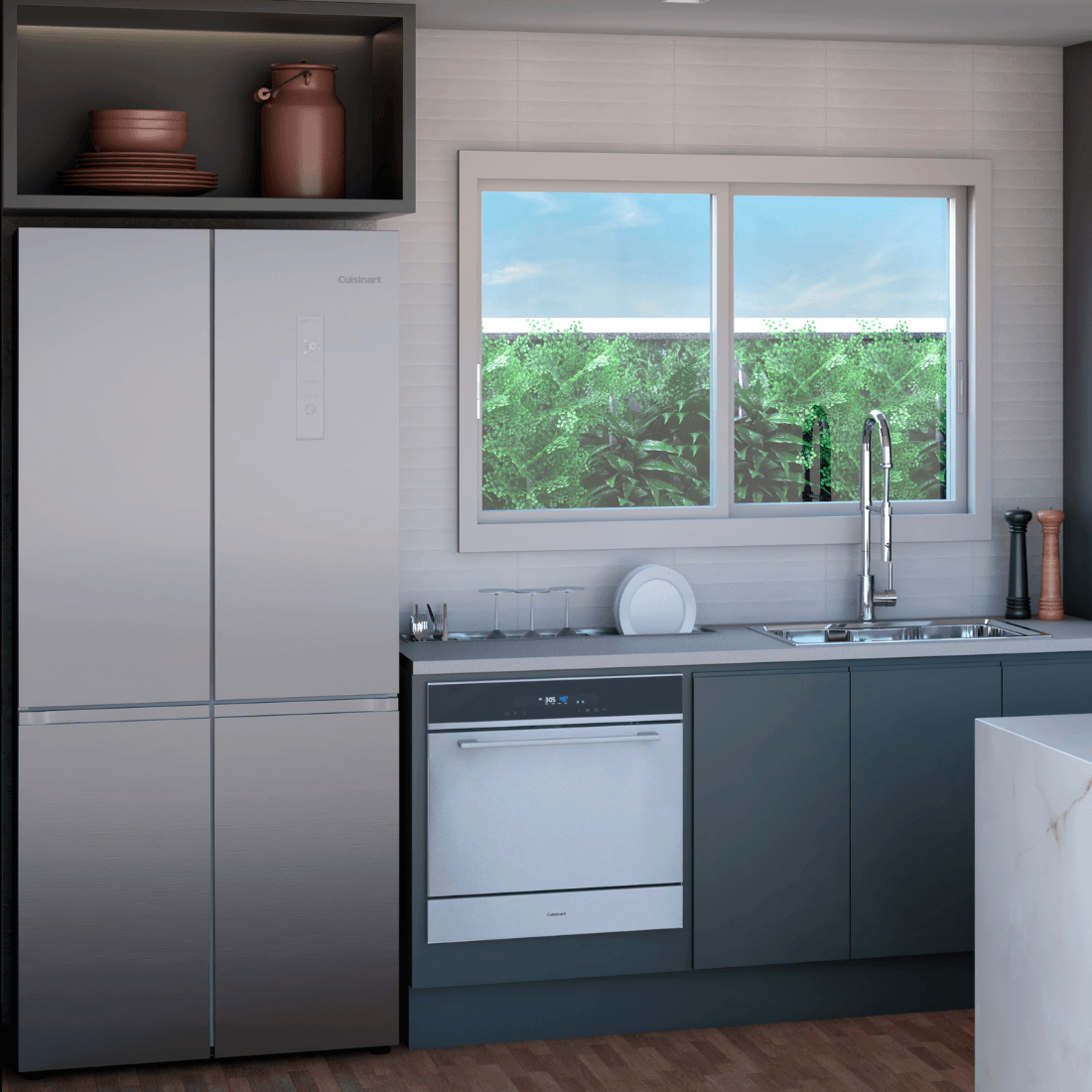 Refrigerador Cuisinart Arkton Multi Door 518 Litros Vidro 84cm em cozinha moderna com design clean.