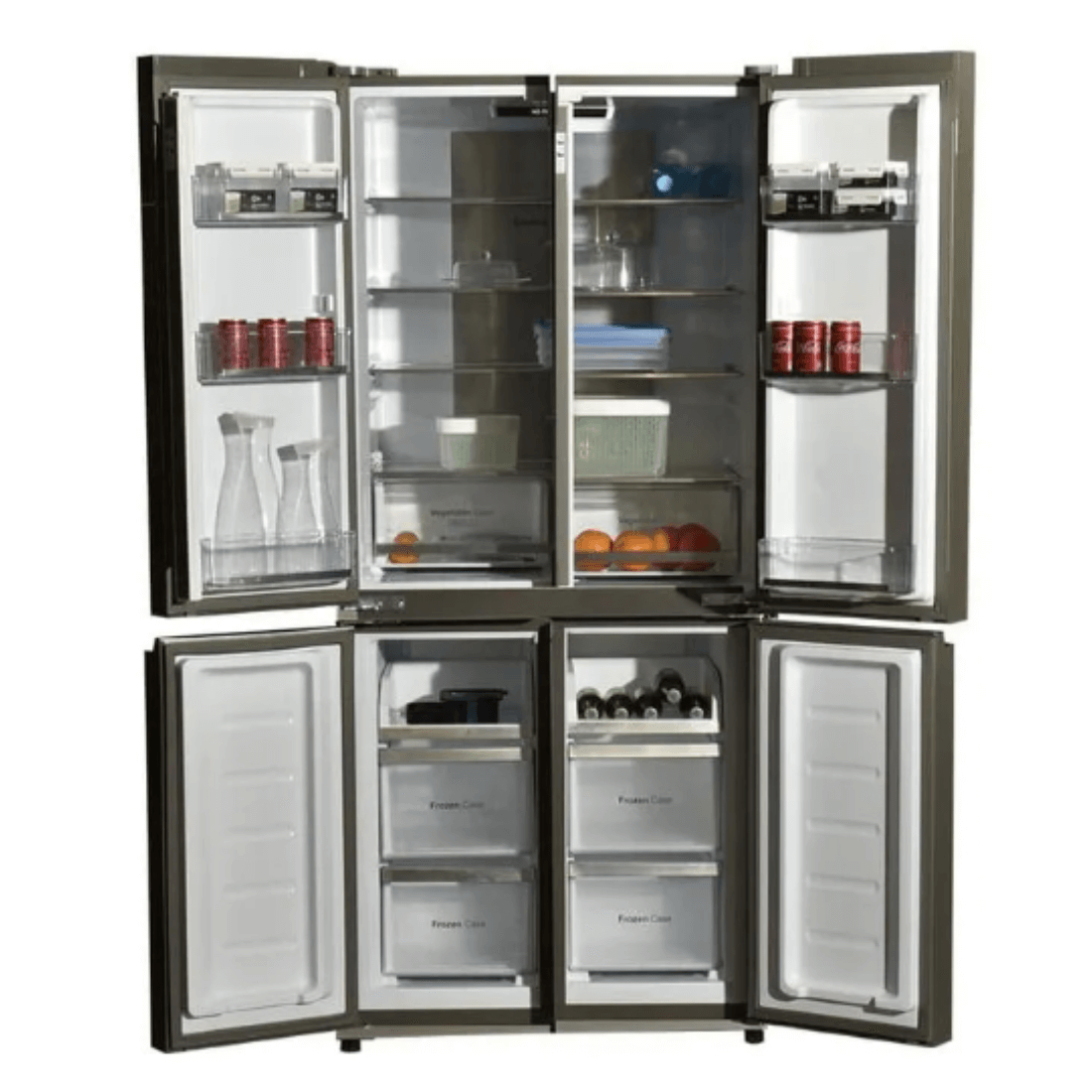 Refrigerador Cuisinart Arkton Multi Door 518 Litros Vidro 84cm com várias portas e prateleiras organizadas.