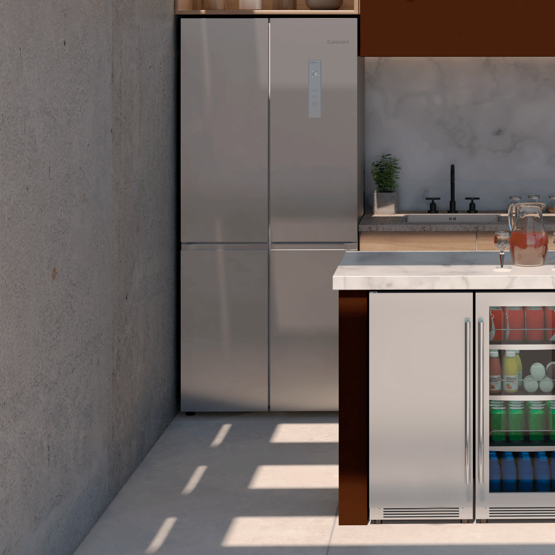 Refrigerador Cuisinart Arkton Multi Door 518 Litros Vidro 84cm em cozinha moderna com design clean.