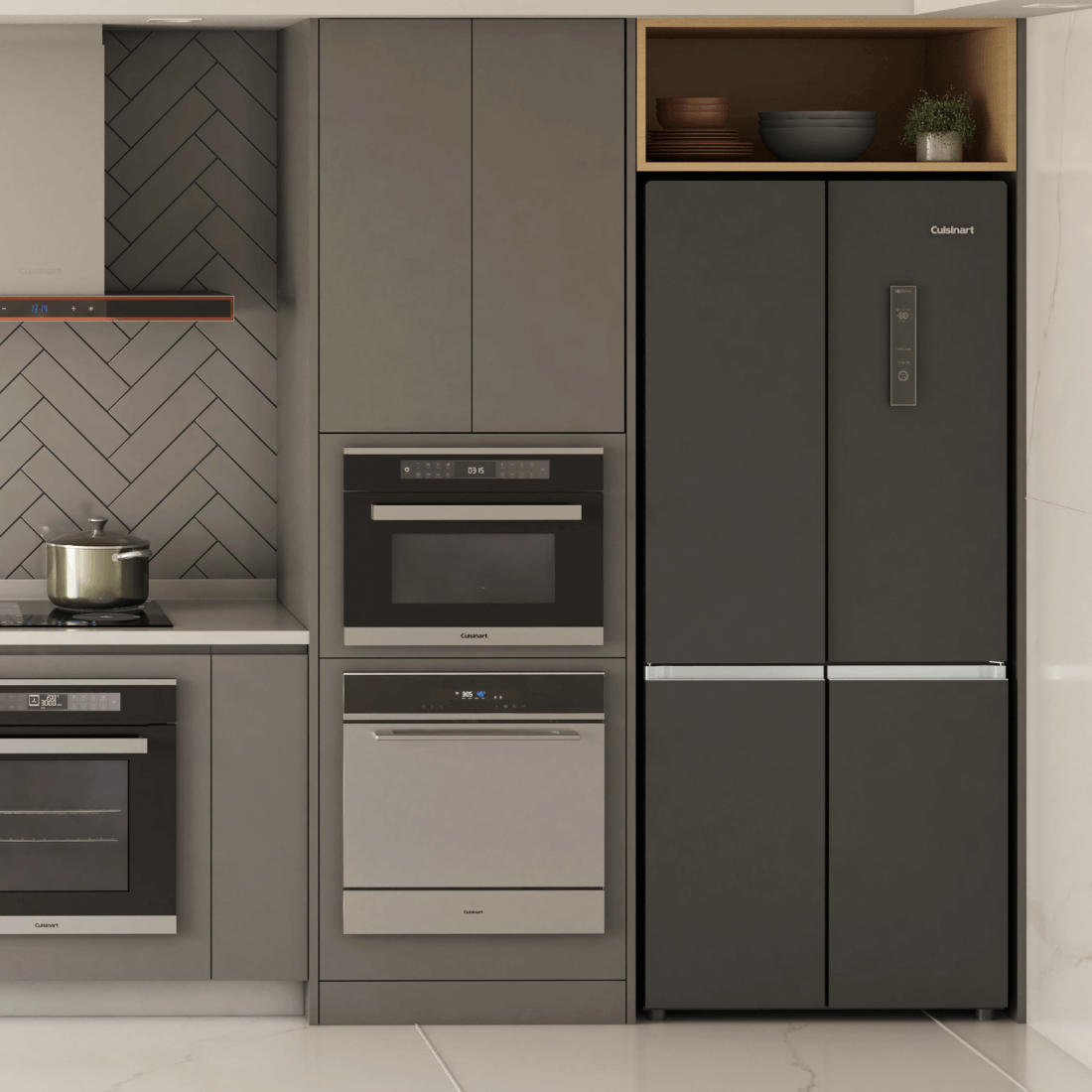 Refrigerador Cuisinart Arkton Multi Door 518 Litros Black 84cm em cozinha moderna e planejada.