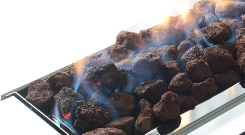 Lareira à Gás K3 Kawah 60cm Inox com Pedras Vulcânicas e Cristais Azuis