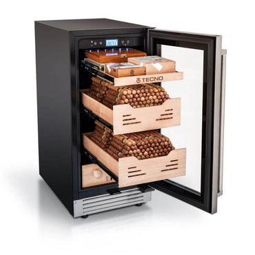 Umidor de Charutos Tecno Vintage para até 500 Charutos com controle automático de umidade e temperatura.