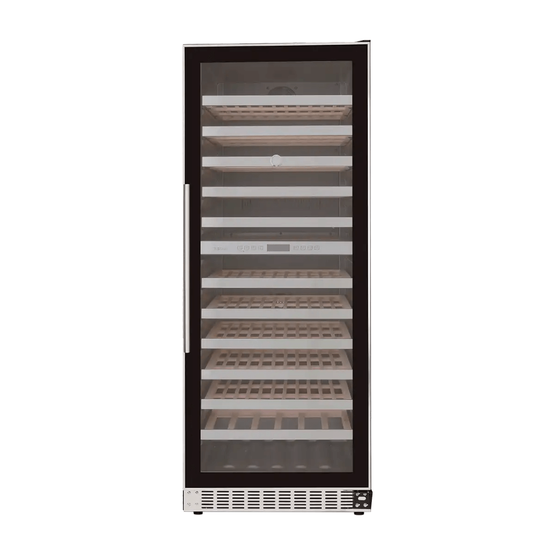 Adega de vinhos CrissAir Dual Zone 122 garrafas, design elegante com prateleiras de madeira e iluminação LED.