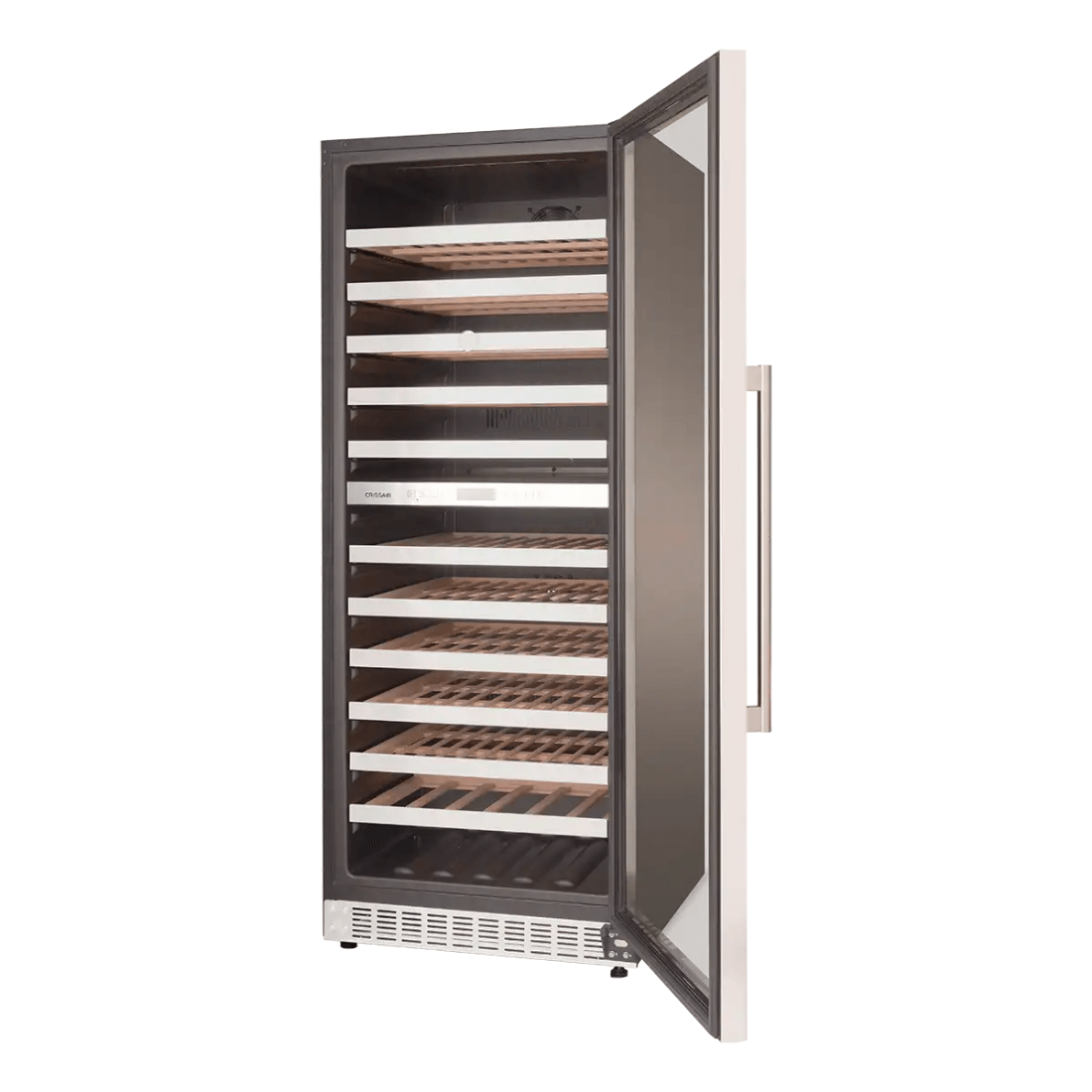 Adega de vinhos CrissAir Dual Zone com capacidade para 122 garrafas, porta de vidro preto e design moderno.