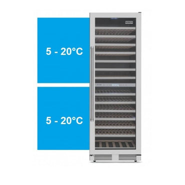 Adega Tecno Professional 151 Garrafas inox 60cm com duas zonas 5-20°C e abertura direita