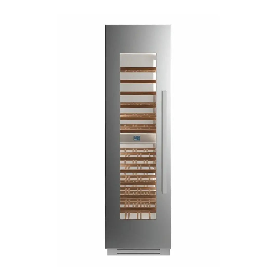 Adega Bertazzoni profissional inox, capacidade para 80 garrafas, de abertura esquerda, design moderno e tecnologia avançada.
