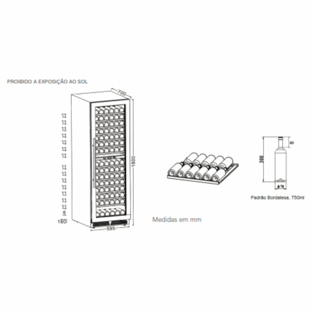 Adega de Vinhos Smart 160 Garrafas Dual Zone de Embutir 220V
