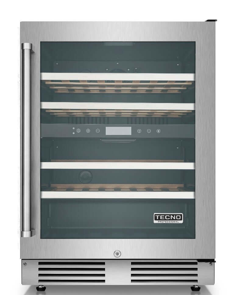 Adega de Vinhos Tecno Professional para 43 garrafas, 2 zonas de temperatura, design em inox.