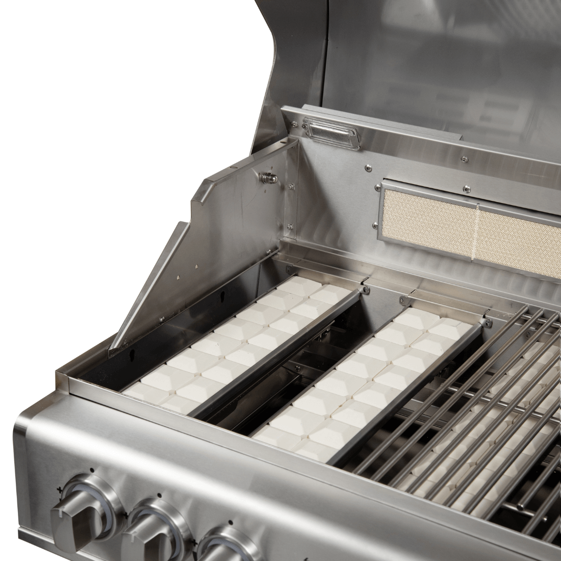 Interior view of Cuisinart Arkton gas grill showing burners and grilling area for optimal cooking.