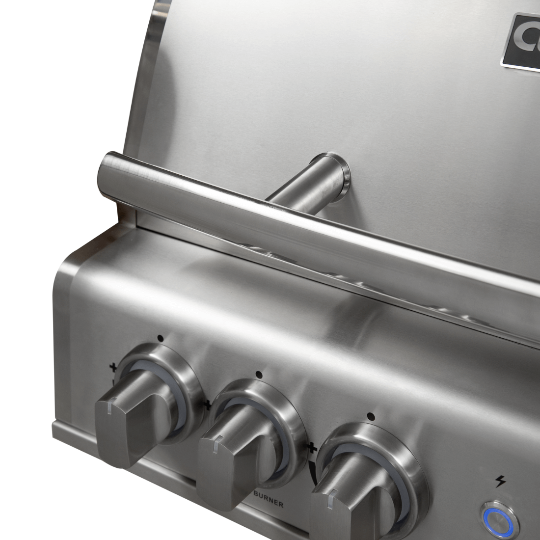 Cuisinart Arkton gas grill featuring three stainless steel burners and control knobs for precise temperature management.