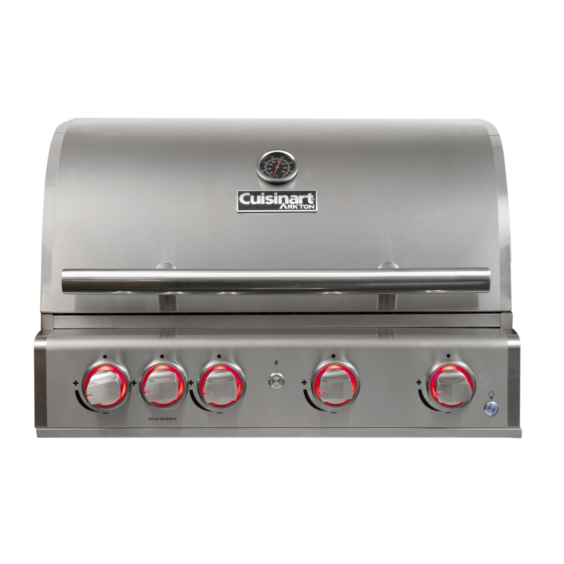 Churrasqueira Cuisinart Arkton a Gás 4 Queimadores 74cm em inox escovado com 4 controles, tampa com termômetro e puxador robusto