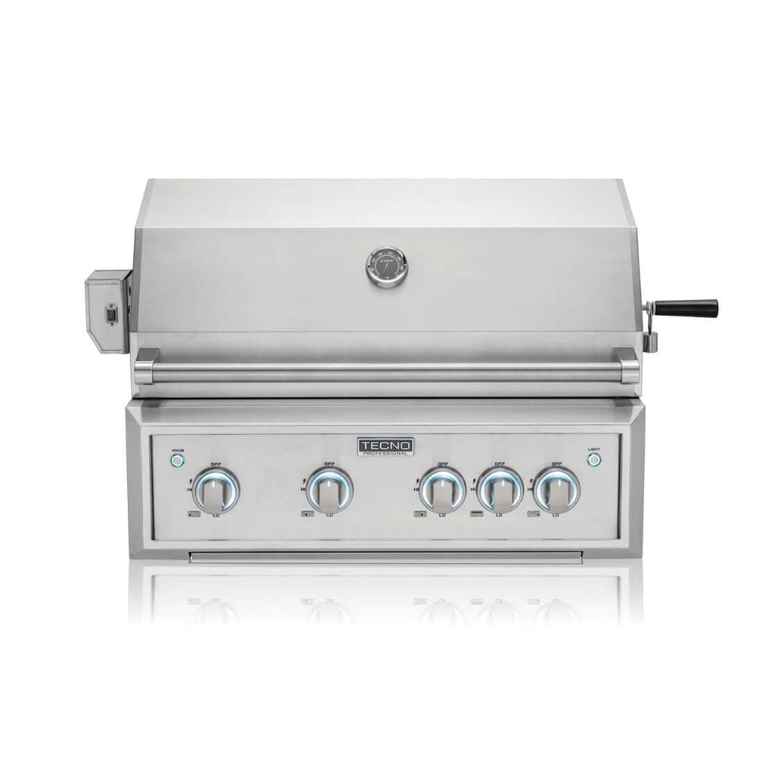 Alt Tag: Churrasqueira Tecno a gás inox 3 queimadores 82cm, painel com botões e termômetro integrado, design profissional