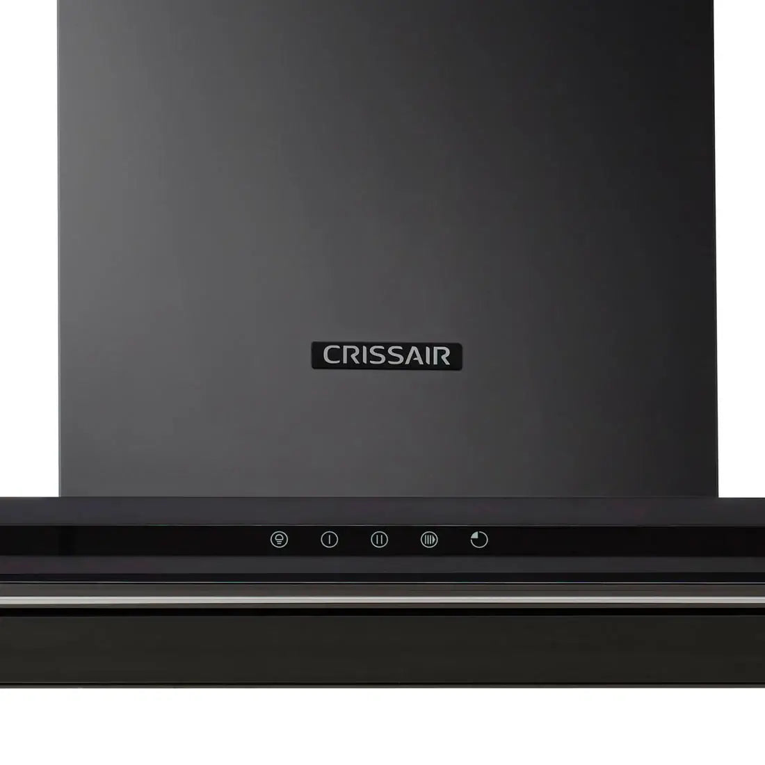 Coifa CrissAir Drito de Parede Black Matte 90cm em detalhe, cor preta e design moderno.