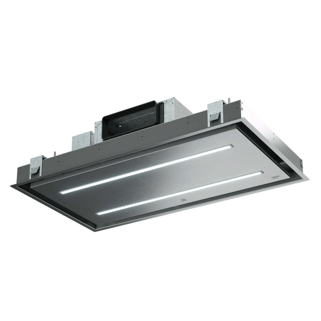 Coifa CrissAir de embutir no Teto Inox 120cm - coifa de embutir slim em inox 120cm com LEDs embutidos, duto superior e acabamento reto