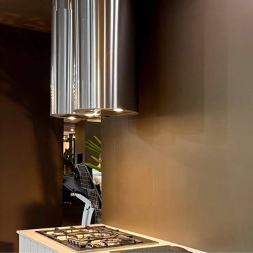 Coifa ilha CrissAir Isola Cilindro Inox 40cm coifa de ilha em inox cilíndrico com iluminação LED, painel eletrônico e duto aparente