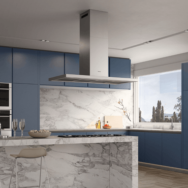 Coifa Tecno Original de Ilha Inox 120cm coifa de ilha em inox retangular com duto visível, iluminação LED e design linear na cozinha