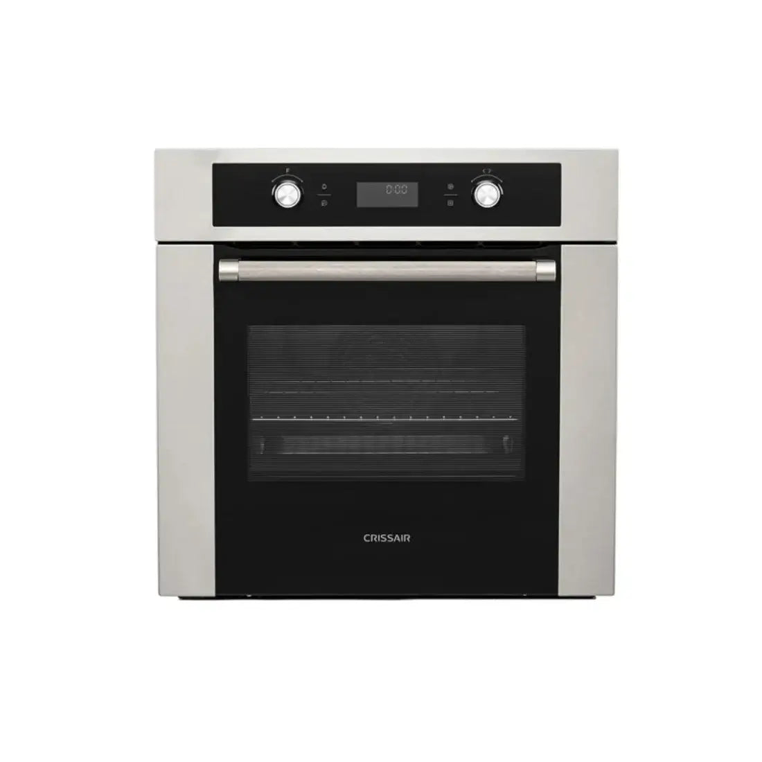 Forno Elétrico CrissAir Multifunções 72litros Inox 60cm — forno embutir inox 60cm com painel digital, botões giratórios e vidro frontal preto