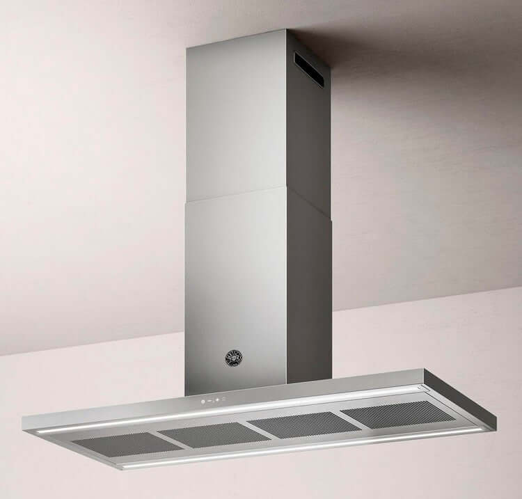 Coifa Bertazzoni Thin Ilha Inox 120cm com design moderno em aço inox escovado para cozinha.