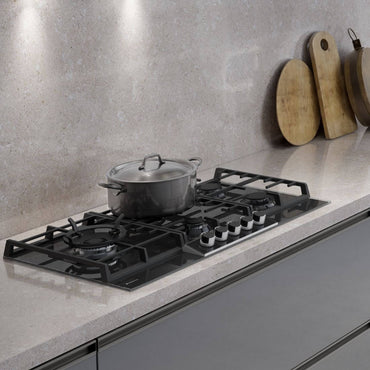 Cooktop a Gás Debacco Montreal 5 Bocas Vidro Preto 90cm cooktop a gás em vidro temperado preto, 5 bocas, queimadores Dual Flame, trempes ferro fundido