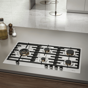 Cooktop a gás Tecno Original 5 Bocas Inox 90cm em inox, 5 bocas com queimadores Sabaf, trempes ferro fundido e acendimento automático