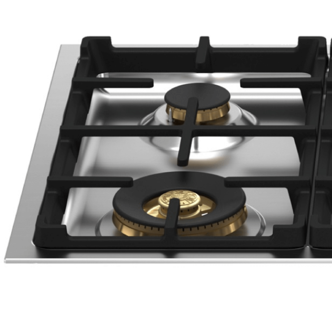 Cooktop Bertazzoni Professional a gás com 2 queimadores de latão e trempes robustas em ferro esmaltado.
