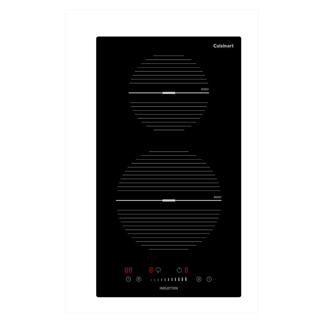 Cooktop Dominó de indução Cuisinart Arkton 2 Zonas 30cm em vidro preto touch, 2 zonas circulares, design slim e acabamento vitrocerâmico