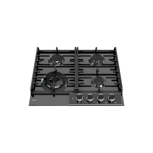 Cooktop a gás Debacco Montreal 4 bocas, vidro preto temperado, design elegante e queimadores potentes.