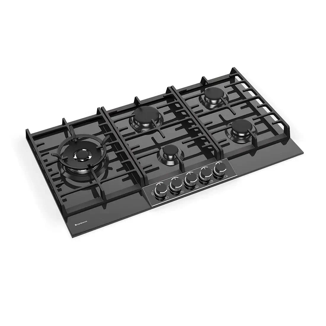 Cooktop Debacco Montreal 90cm 5 bocas em vidro preto, com queimadores italianos e design semiprofissional.