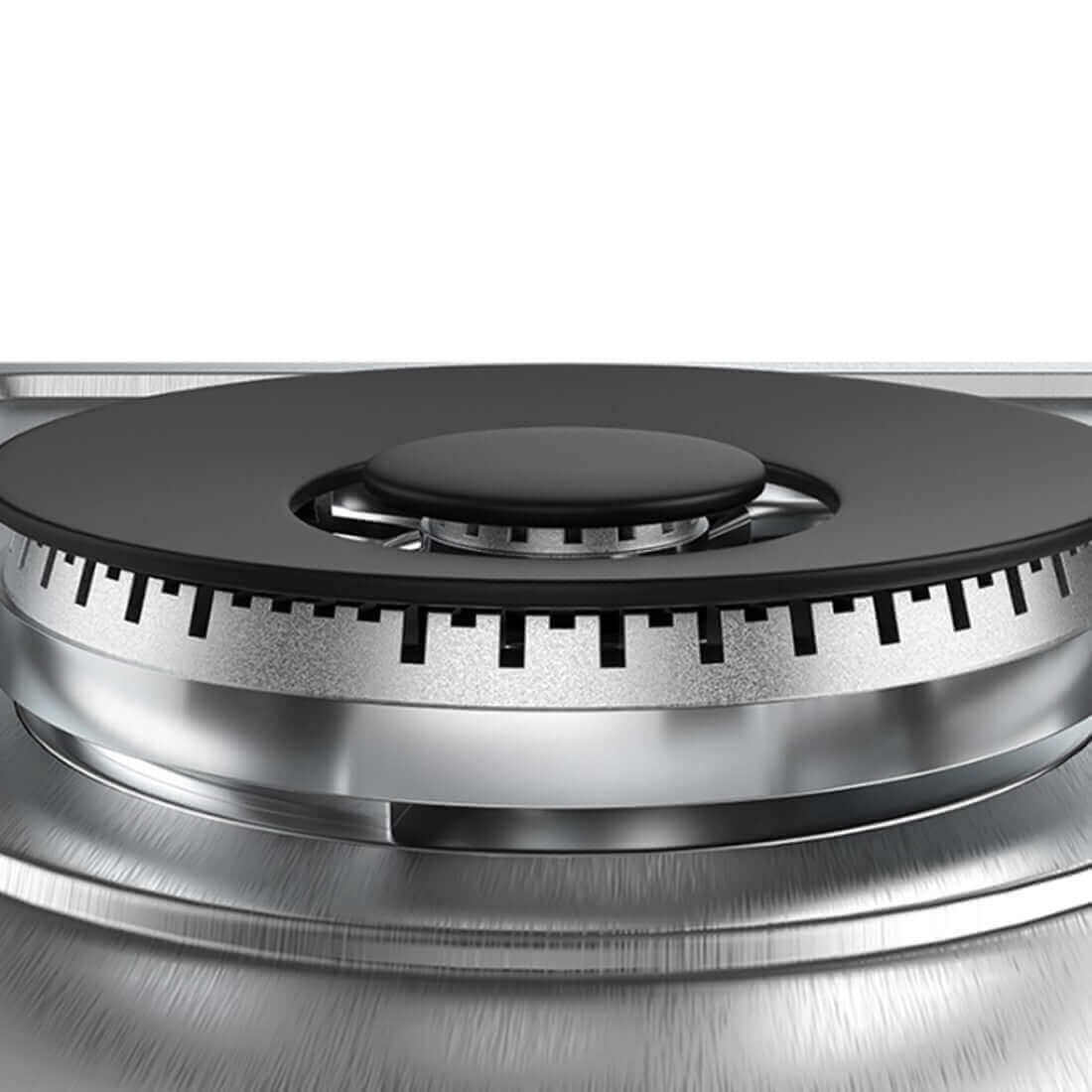 Detalhe do queimador do cooktop a gás Debacco Zurique, mostrando sua qualidade e design sofisticado.