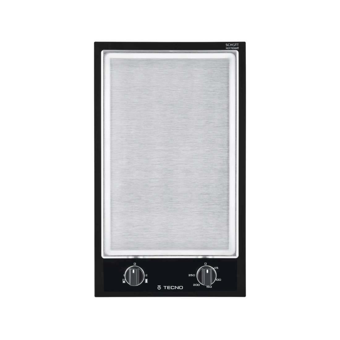 Cooktop Dominó Chapa Elétrica Teppan Tecno 30cm, cooktop elétrico vitrocerâmico preto com chapa inox, painel frontal e manípulos