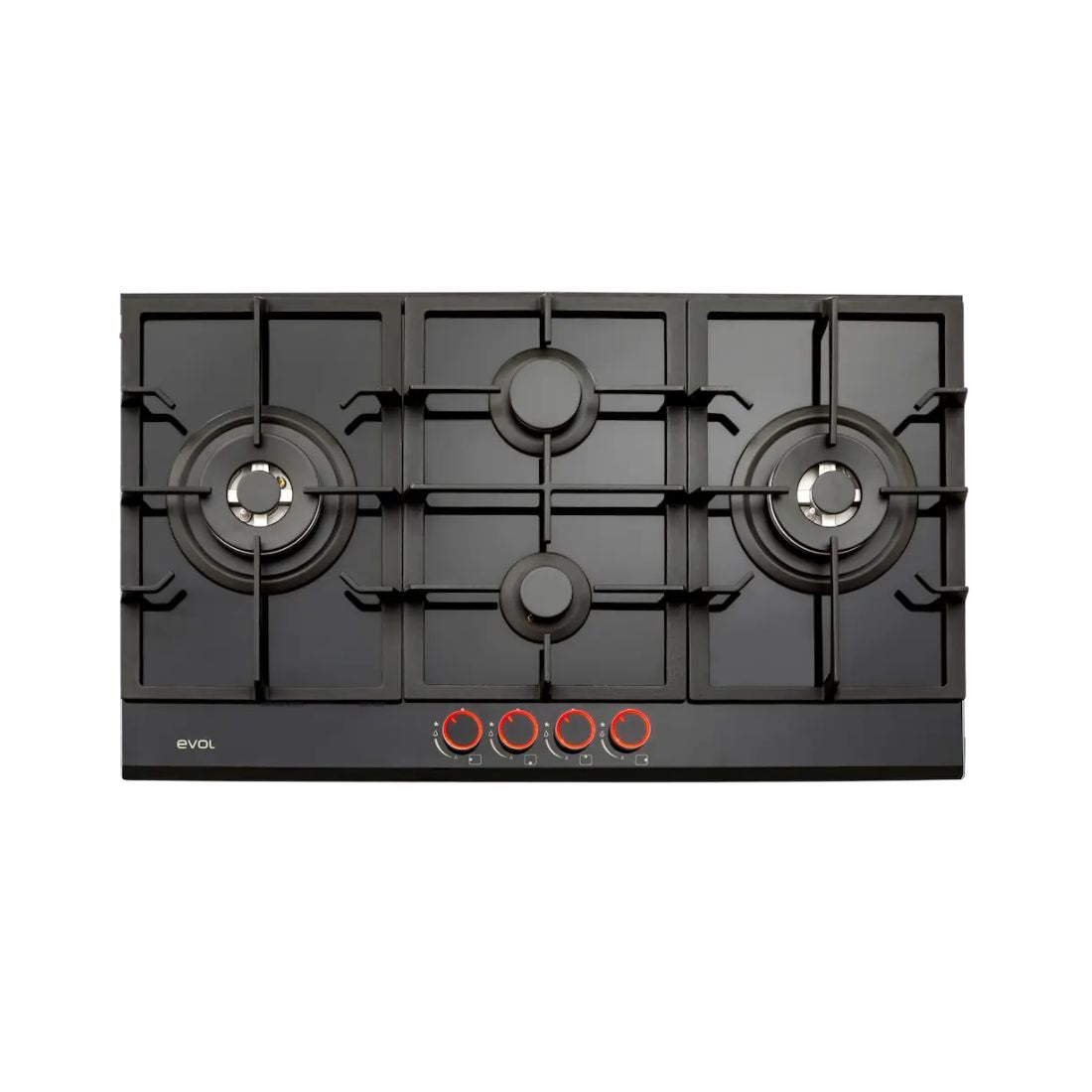 Cooktop Evol a Gás Black Glass 4 Bocas Vidro 87cm com superfície em vidro temperado preto e queimadores Sabaf